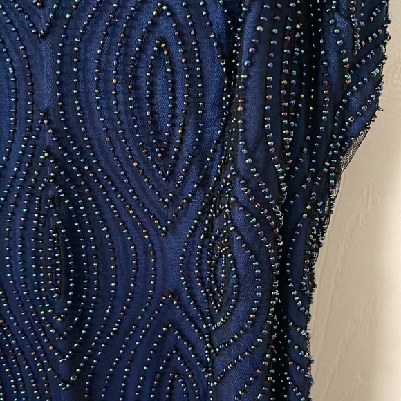 Beautiful formal beaded dress. Navy blue with a split on the front of the dress. - Picture 4 of 11